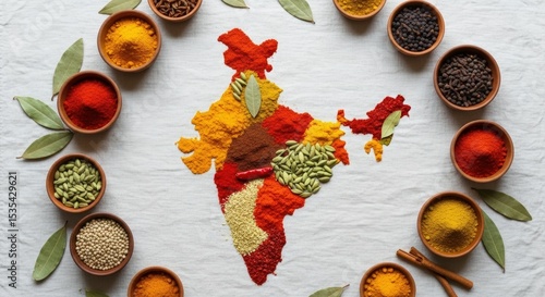 Fototapeta Naklejka Na Ścianę i Meble -  India map spices culinary herbs aromatic ingredients flavorful cuisine food