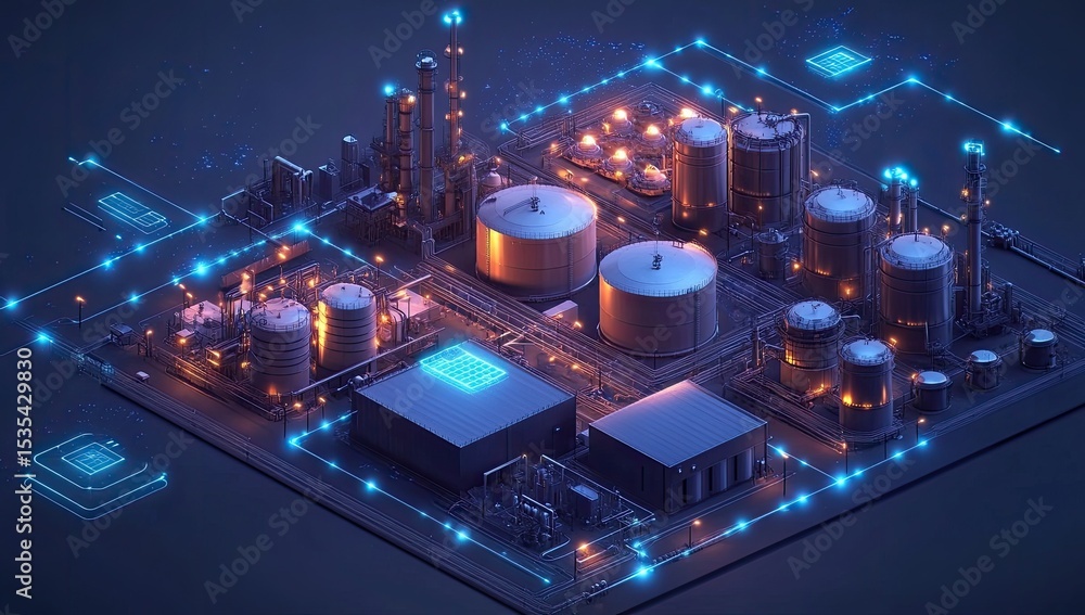 Fototapeta premium Industrial complex with digital network