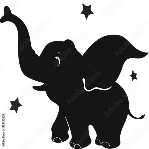Silhouette of an adorable elephant with stars perfect for children's designs and decorations