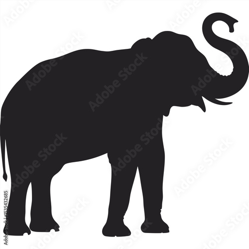 Silhouette of an african elephant against a white background for educational illustrations and design projects
