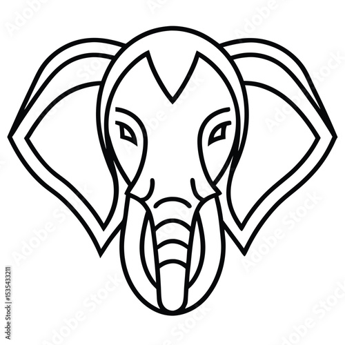 Simplified outline illustration of an elephant head depicting strength and wisdom in minimalism