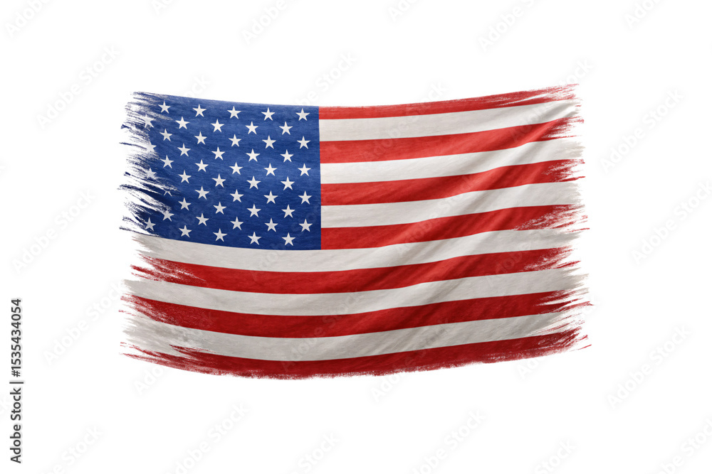 Obraz premium United States flag depicted with artistic brush texture showing red white blue colors, isolated on a transparent background