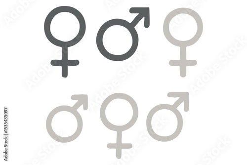 gender symbols, featuring male and female icons in various color tones, symbolizing evolution, identity, and gender representation, icon set