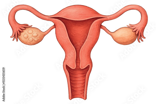 reproductive system illustration showing healthy uterus and ovaries, depicting anatomical education, human biology, and anatomy icon set