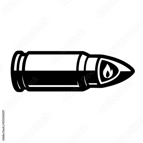 Monochrome Bullet with Flaming Tip Illustration - Symbolizing Speed, Power, or Impact