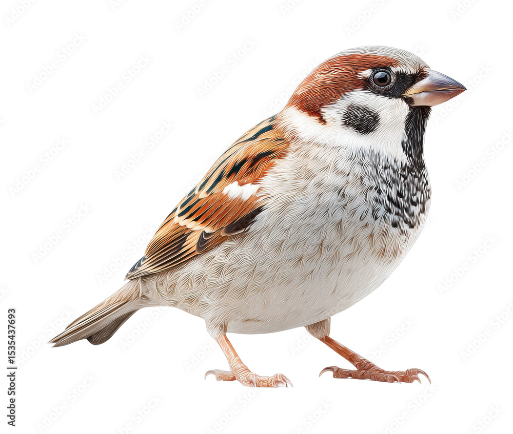 Detailed illustration of a sparrow in profile view Detailed illustration of a sparrow in profile view