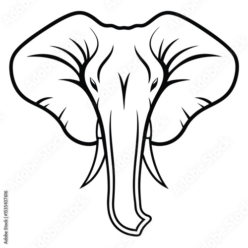Black and white illustration of an elegant elephant head in a minimal line art style
