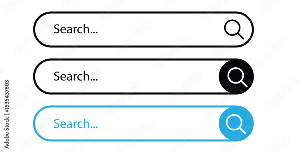 “Blue and Black Search Box Design – Modern Vector UI Element for Website and App Interface on White Background” “Blue and Black Search Box Design – Modern Vector UI Element for Website and App Interface on White Background”