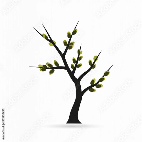 Pring tree icon with buds, black silhouette.