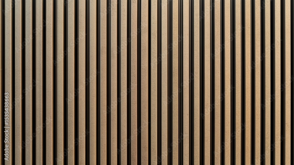 Obraz premium Vertical metallic rods or bars casting shadows on a textured surface, creating a pattern of alternating light and dark stripes.