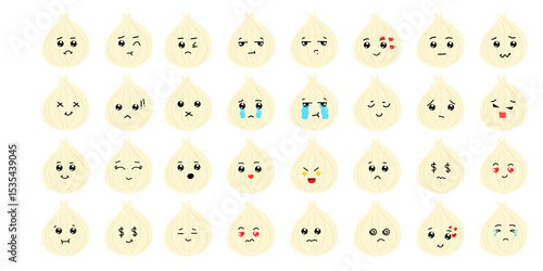 Set of variant expression different for potatoes and cauliflower, onion