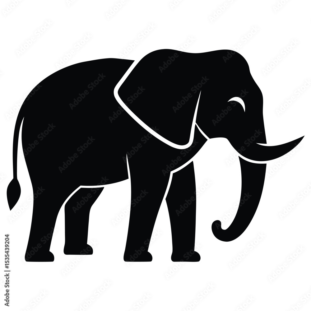 Fototapeta premium Simple black and white silhouette of an african elephant isolated on white background