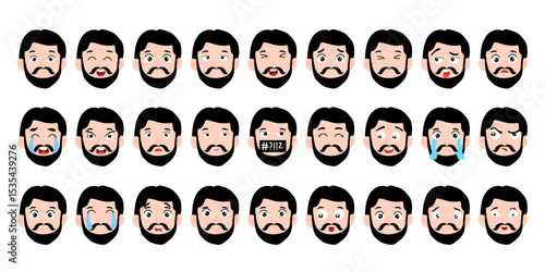 set of emoticon or avatar man variant different and expression face bundles. element stock. expression face