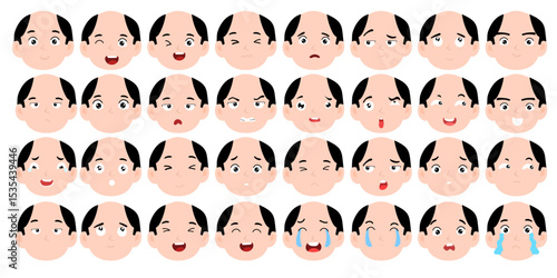 set of emoticon or avatar man variant different and expression face bundles. element stock. expression face