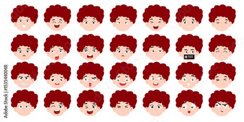 set of emoticon or avatar man variant different and expression face bundles. element stock. expression face