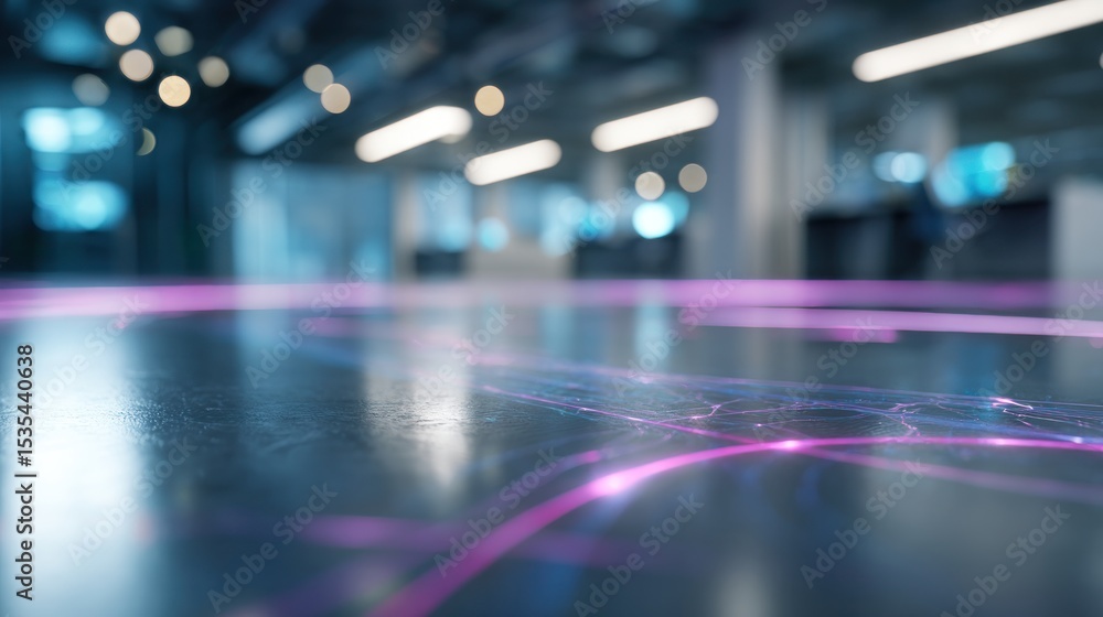 Fototapeta premium Abstract glowing lines on modern office floor