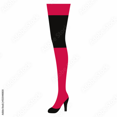 Ladies Thigh High Socks Technical Flat Sketch Vector Mockup Illustration for Fashion Design Projects