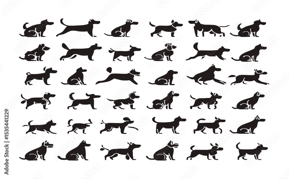 Fototapeta premium Dog Barking Black & White Silhouette Vector Illustration 