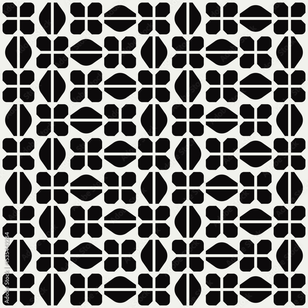 Fototapeta premium Seamless black and white mid century modern geometric pattern for backgrounds, fabric design, home decor.