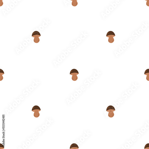 Mushrooms pattern on a white background. Simple seamless pattern with boletus mushrooms. Vector design for greeting card and invitation