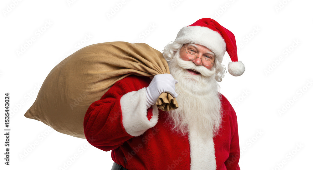 Santa claus carrying a sack full of gifts isolated on transparent background Santa claus carrying a sack full of gifts isolated on transparent background