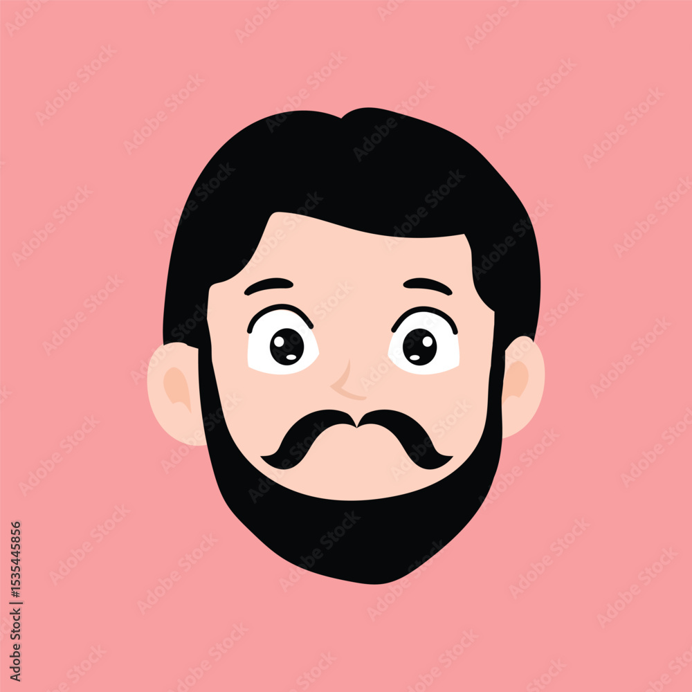 Obraz premium Emoticon avatar of a man with a mustache and a beard. man expression face 