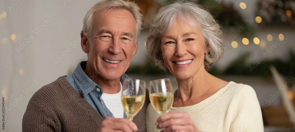 Senior couple celebrating with champagne at home Senior couple celebrating with champagne at home