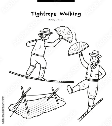 This illustration is 'tightrope walking', a traditional Korean folk game.	
