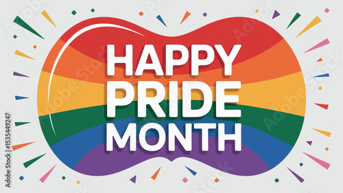 Colorful Pride Month Poster with Rainbow Background and Confetti