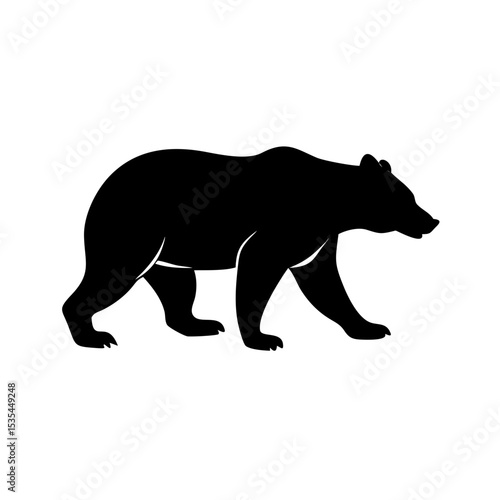Silhouette of a bear walking on a white background in a side view showcasing its powerful build and posture created with generated ai