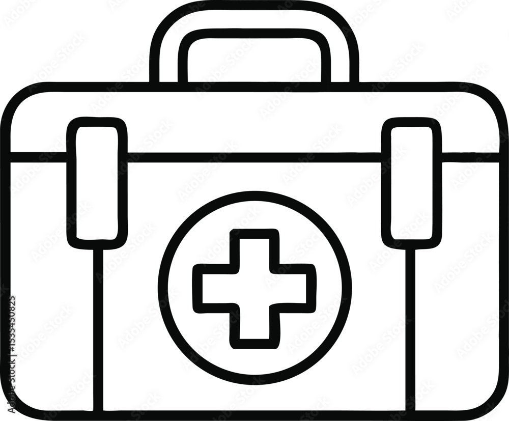 Obraz premium First aid kit line icon — emergency medical healthcare box 