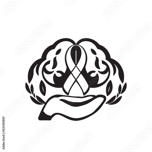 Mental health awareness concept black and white vector illustration.