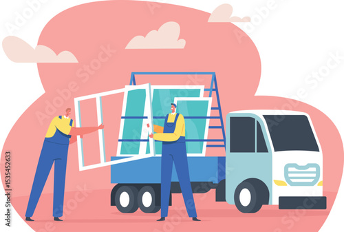 Installer workers team loading windows