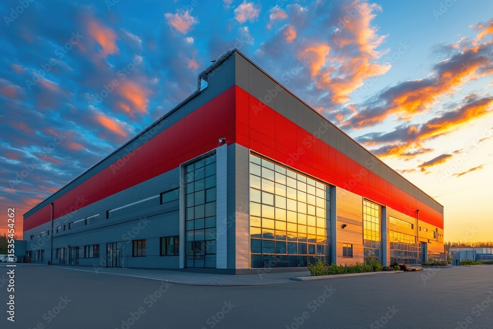 Obraz premium Modern Industrial Building at Sunset