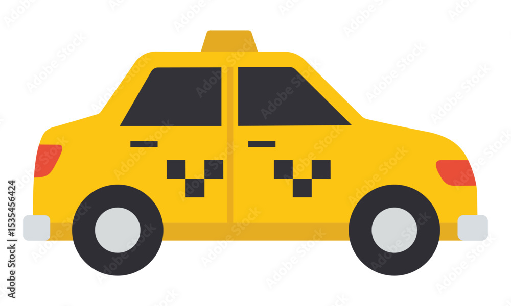 Fototapeta premium Yellow taxi cab with black checkered patterns, representing urban transport, ride-sharing services, and city travel for quick and convenient mobility