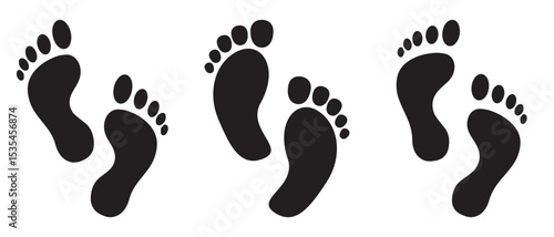 footprint icons, human foot prints in three styles