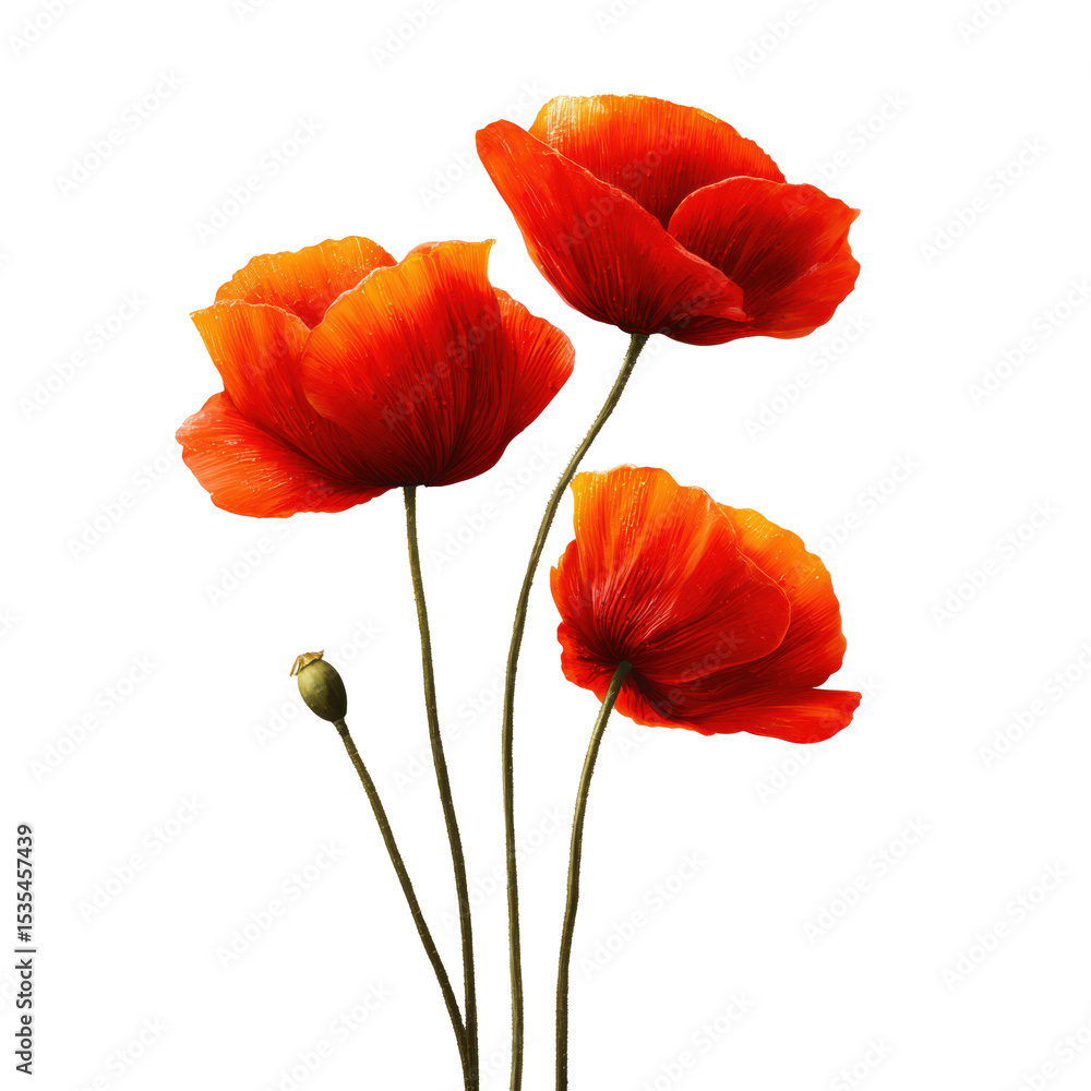 Obraz premium Stunning Red Poppies in Vibrant Bloom , PNG isolated cut out image