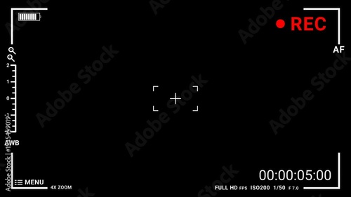 Recorder camera screen overlay 4K resolution with alpha channel. Recording camera screen interface with timer on a transparent background