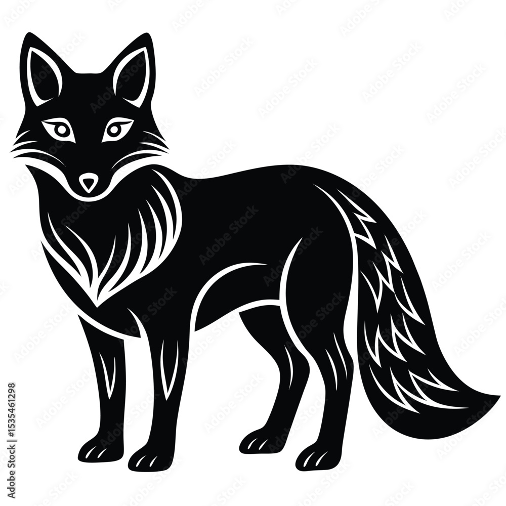 Obraz premium Elegant black and white fox silhouette illustration suitable for decorative design projects