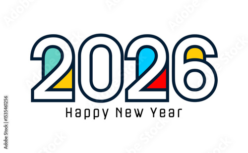 new year 2026 with colorful line numbers on white background