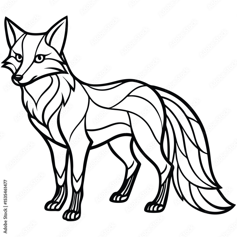 Fototapeta premium Elegant black and white illustration of a standing fox in geometric design