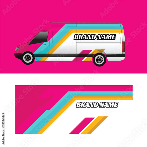 cargo van car body sticker design vector. freight forwarding company cargo van