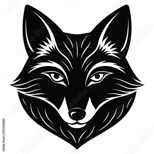 Elegant black and white vector illustration of a fox face perfect for design projects