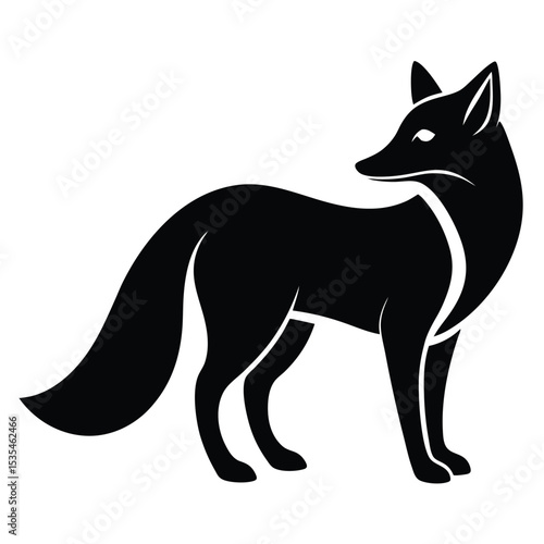 Elegant silhouette of a fox with graceful posture and smooth black and white style