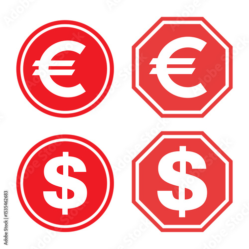 Set of dollar euro money symbol, business cash icon, save bank sign, vector illustratio .