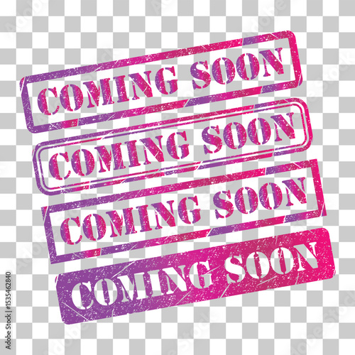 Set of coming soon stamp symbol, label sticker sign button, text banner vector illustration .