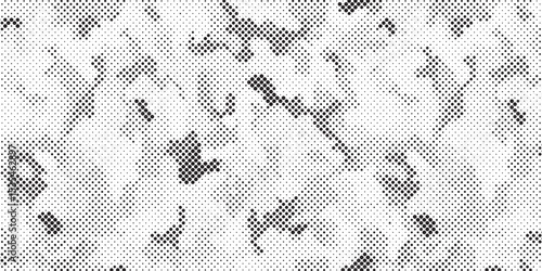 Abstract halftone seamless camouflage pattern. Repeating digital dotted hexagonal camo military texture background. Abstract modern fabric textile ornament. Vector illustration.
