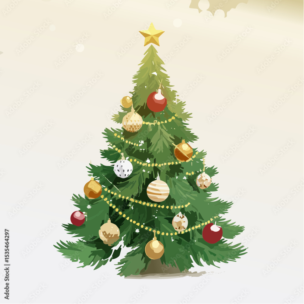 Christmas Tree With Baubles And Blurred Shiny Lights Christmas Tree With Baubles And Blurred Shiny Lights