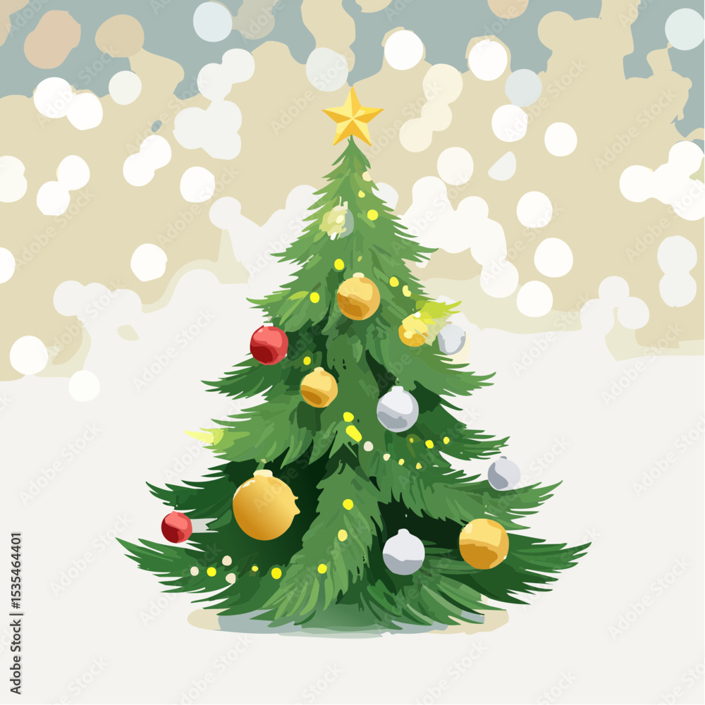 Fototapeta premium Christmas Tree With Baubles And Blurred Shiny Lights