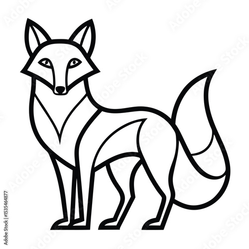 Stylized line art illustration of a fox in standing pose against a white background